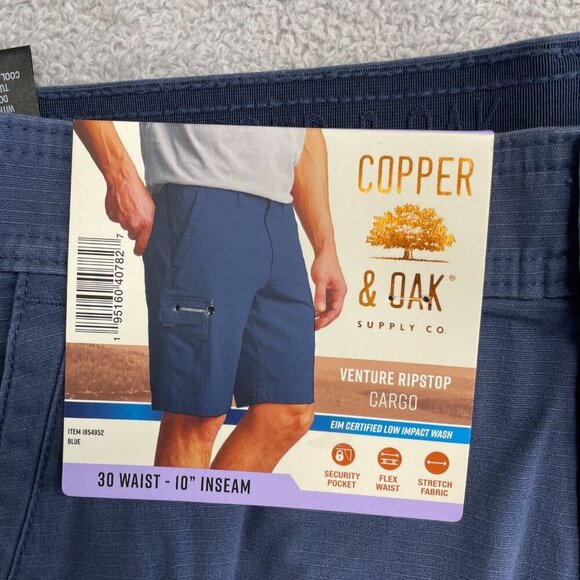 NEW Copper & Oak Men's 30 Venture Ripstop Cargo Shorts Navy Blue 10" Inseam - Picture 4 of 8